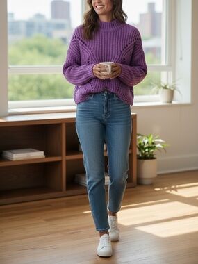Bershka Lavender Cable Knit Turtleneck Sweater